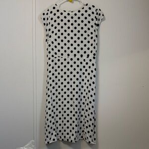 LOFT White Dress with Black Polka Dots